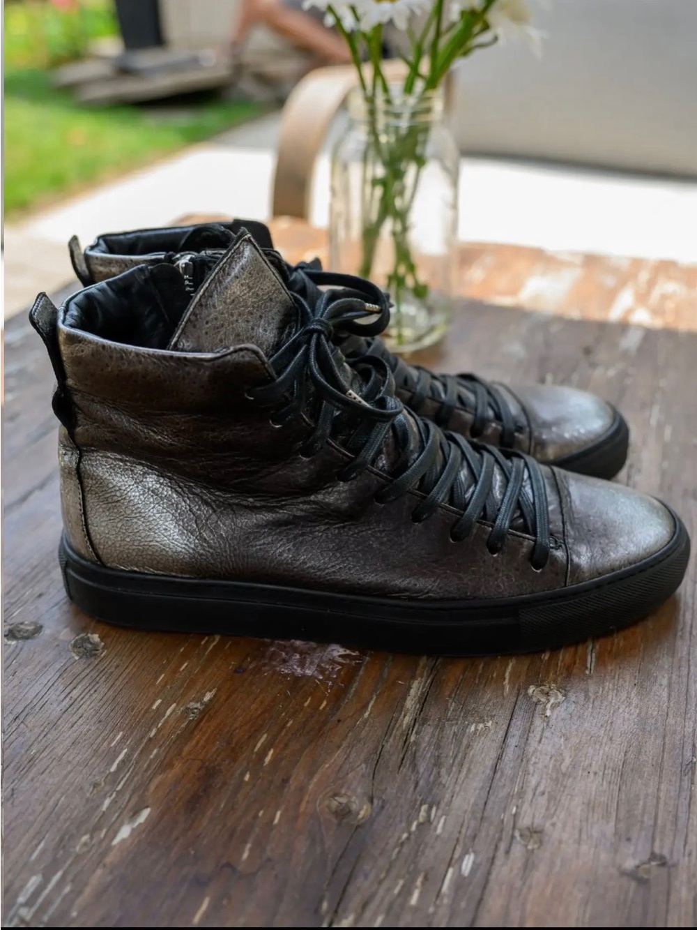 Men's Metallic Black High-Top Sneakers